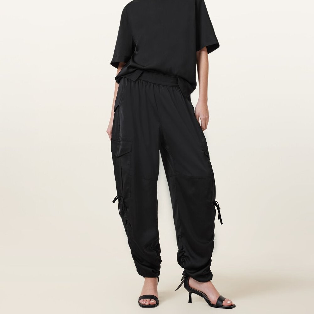 All Saints | Kaye Relaxed Fit Drawcord Pants | Satin Black | Medium | NWOT